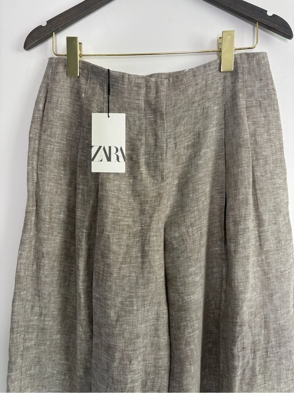 NWT ZARA 100% Linen Pleated Wide-leg Dress Pants Gray Minimalist